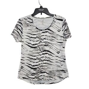 Reel Legends Womens Petite Medium Black White Blouse